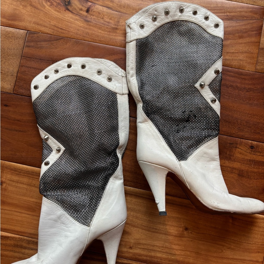 Vintage Mesh White and Black Women's Cowboy Boots